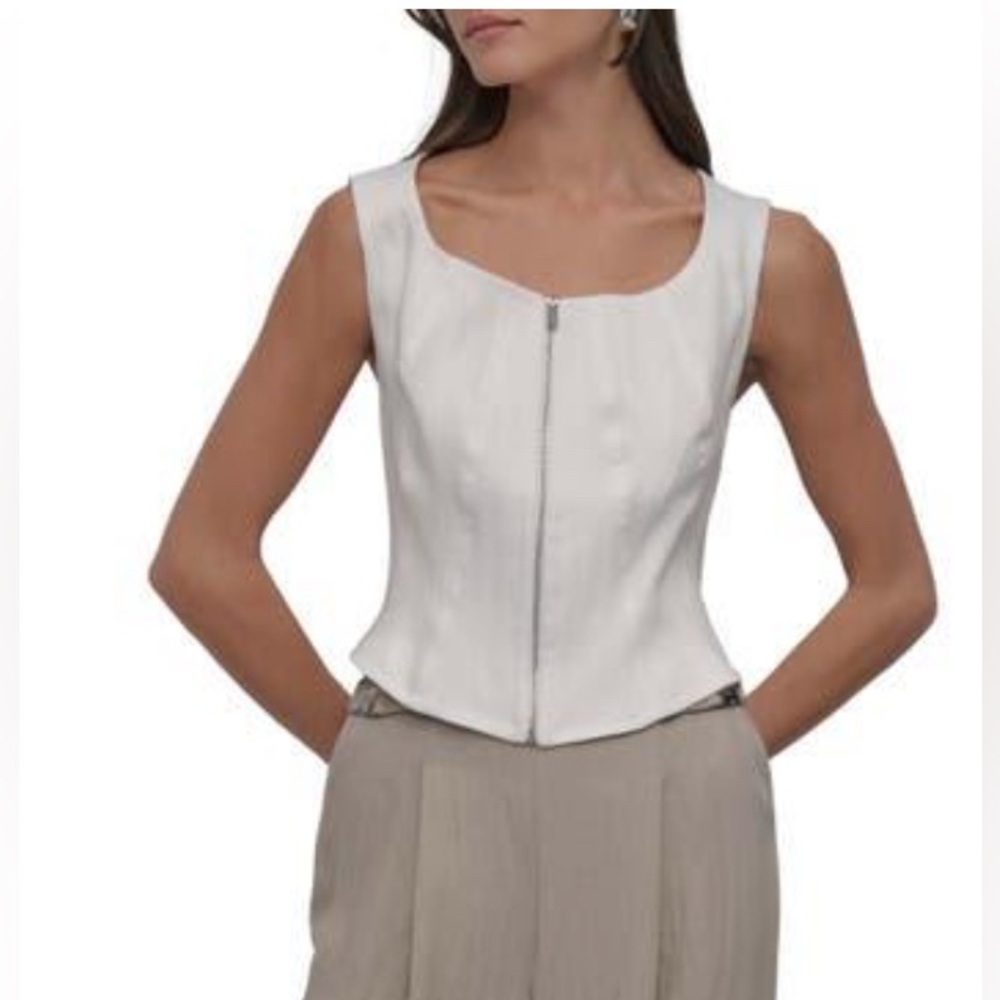 DKNY Women's White Zip Front Seamed Corset Top